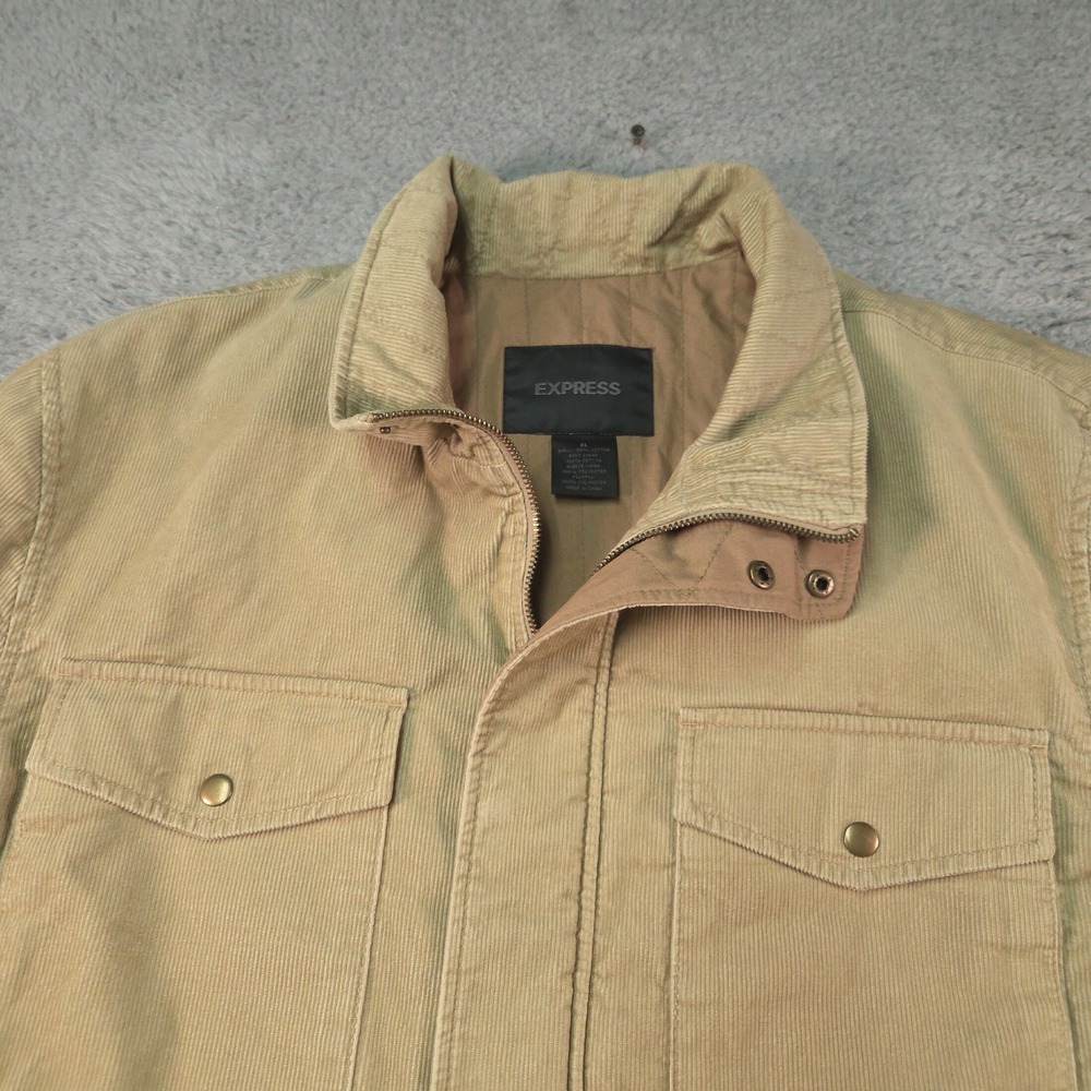 Express Field Jacket Mens XL Beige Y2K Utility Safari Corduroy M-65 Gorpcore - Picture 3 of 15